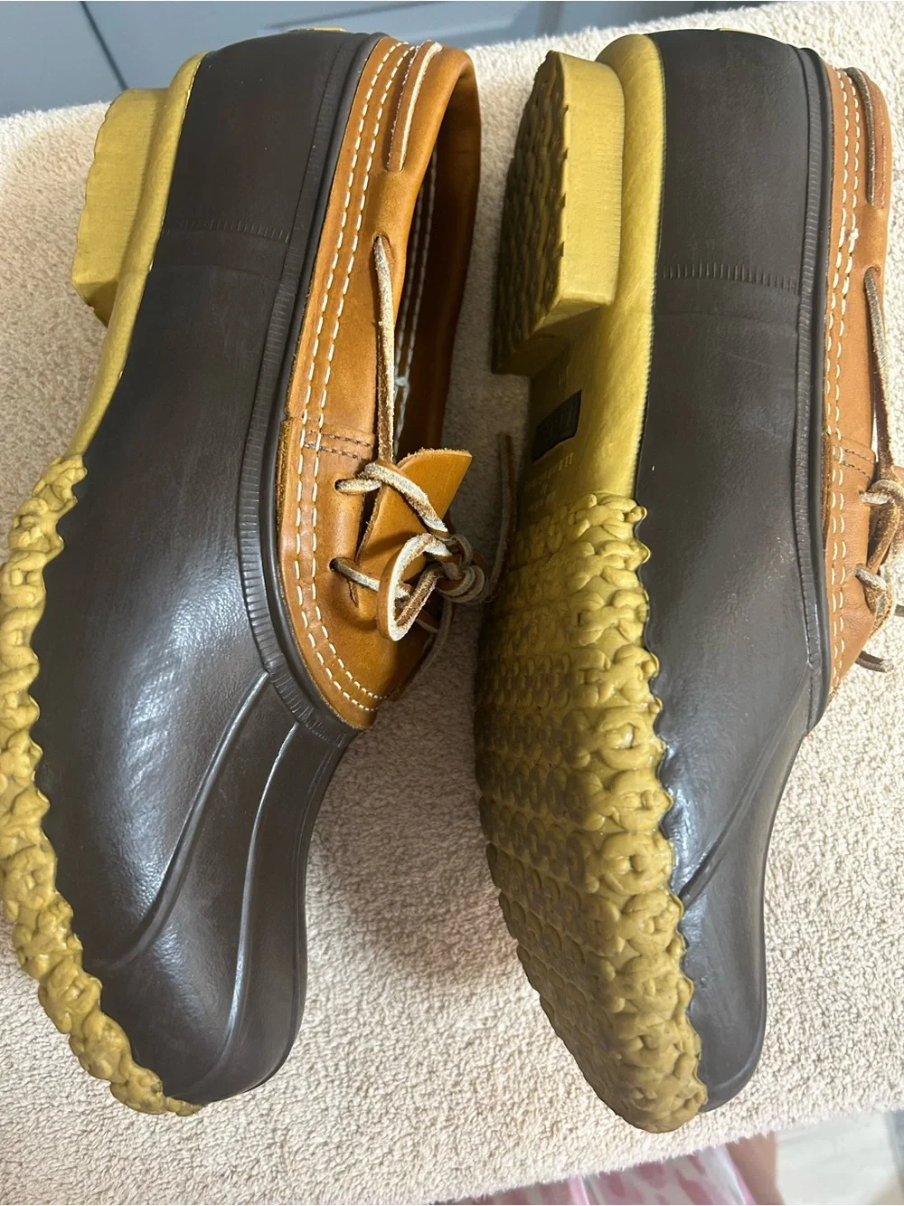 LL BEAN “Bean Boots” men’s brown rubber/leather rain “duck” does. Size 10M EUC
